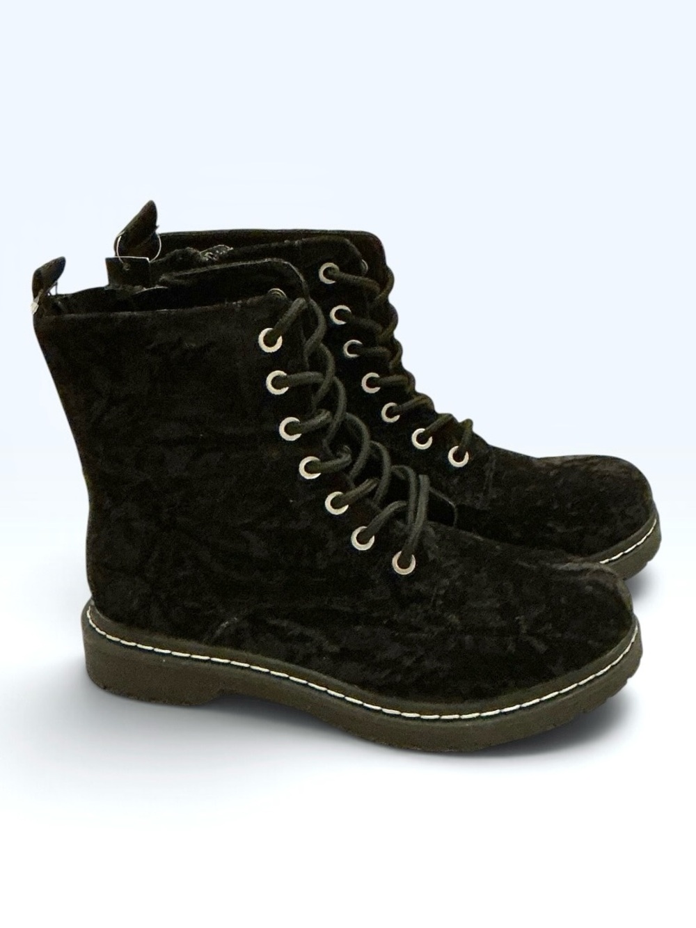 Torrid Plus Size Combat Ankle Boots Crushed Black Velvet Extra Wide Width - 9WW - Picture 3 of 16